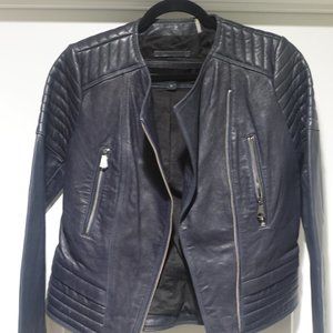 MARC NEW YORK NAVY LEATHER MOTORCYCLE JACKET